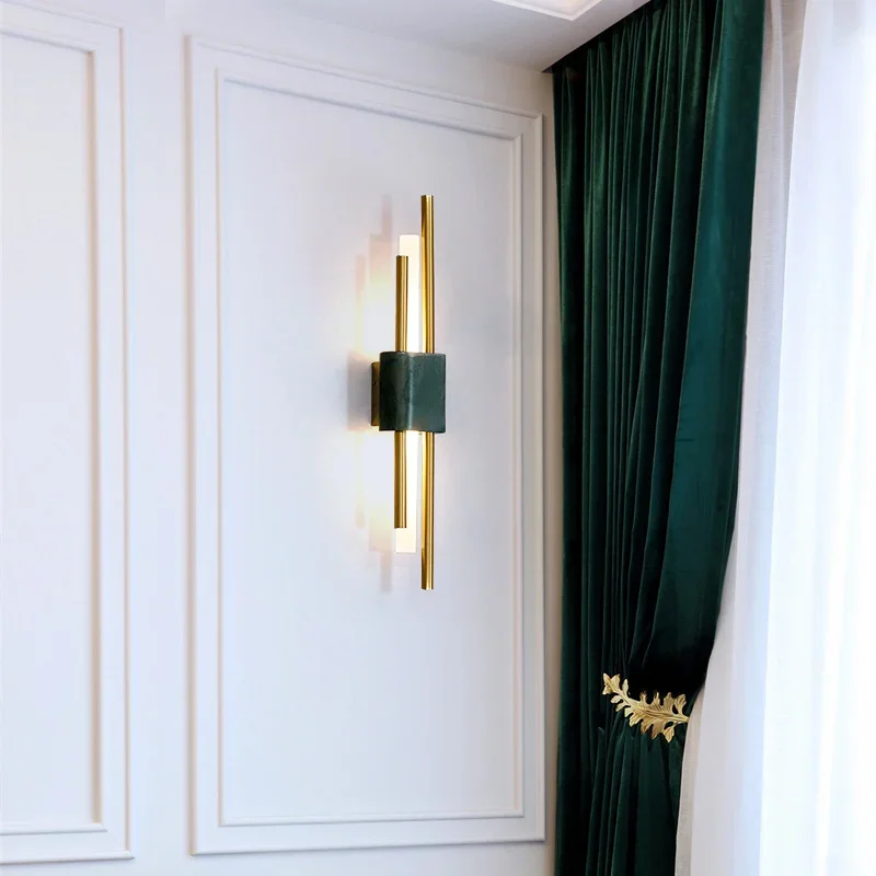 Luxury Natural Marble Light Emitting Diode Wall Light European Home Decoration Background Lighting Lamp Bedroom Vintage Wall