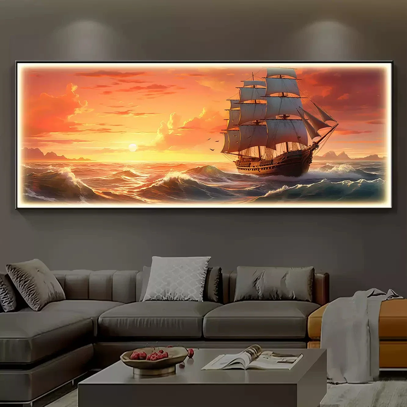 Smooth Sailing Living Room Lamp Painting High-Grade Luminous Diamond-Encrustation Sofa Background Wall Bedroom Mural Lamp