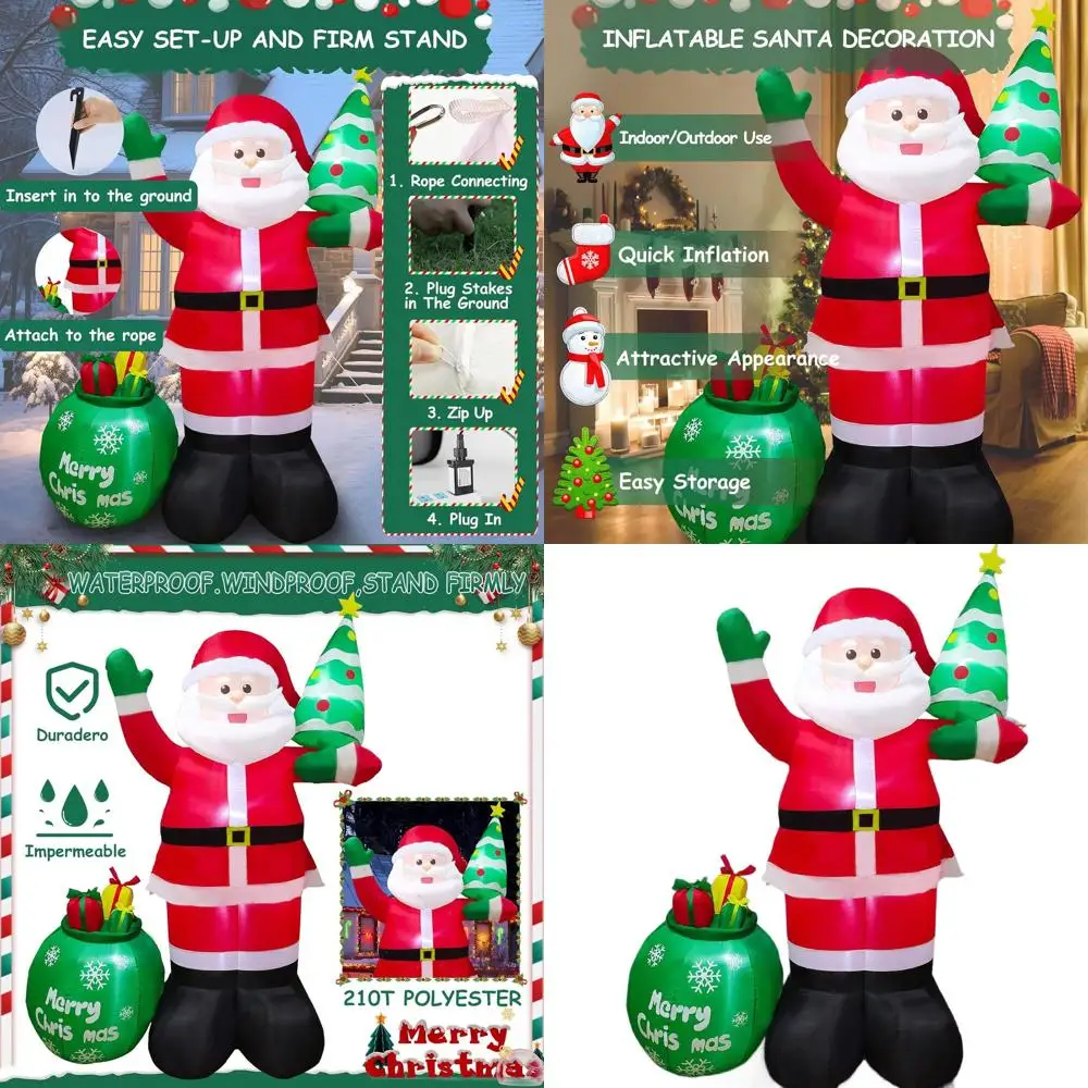 

Giant 8-Foot Inflatable Santa with Tree & Gift Bag, LED-lit Xmas Yard Decor for Festive Celebrations