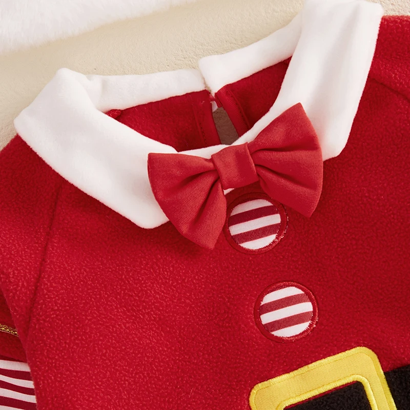 Baby Boys Girl Santa Claus Outfit Fleece Striped Doll Collar Long Sleeve Tops Elastic Waist Pants Hat Kids Christmas Clothes