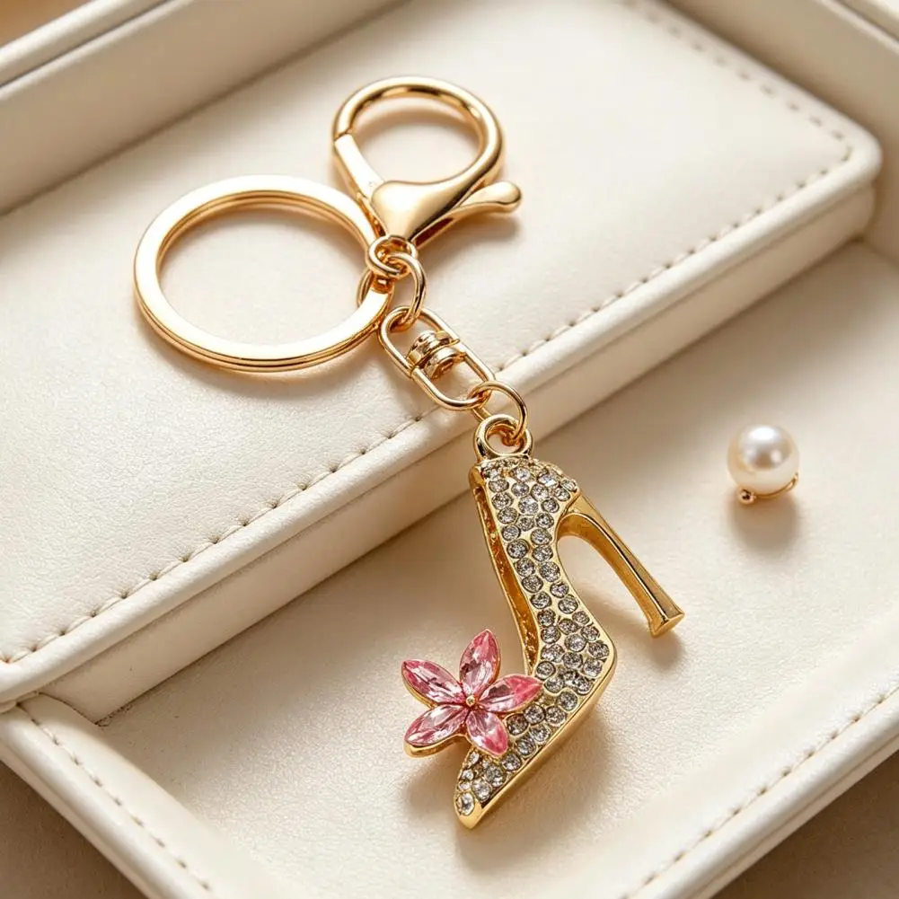 Car Key Holder High Heels Shoes Keychain Sparkling Rhinestone High Heels Keychain Flower Shoe Charm for Car Backpack for Her