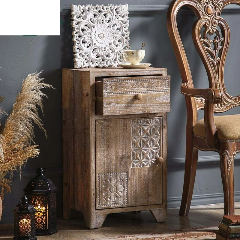 Moroccan style solid wood carved lockers, American rural single-door chest cabinets, antique side cabinets in hotel decoration c
