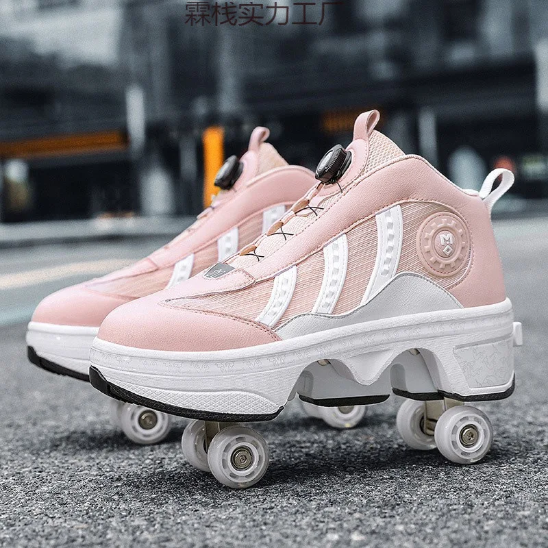 

Girls Pink Roller Skate Shoes Sneakers With Wheels Children Rollerskates Fashion Outdoor Sports Shoes Girls Gifts