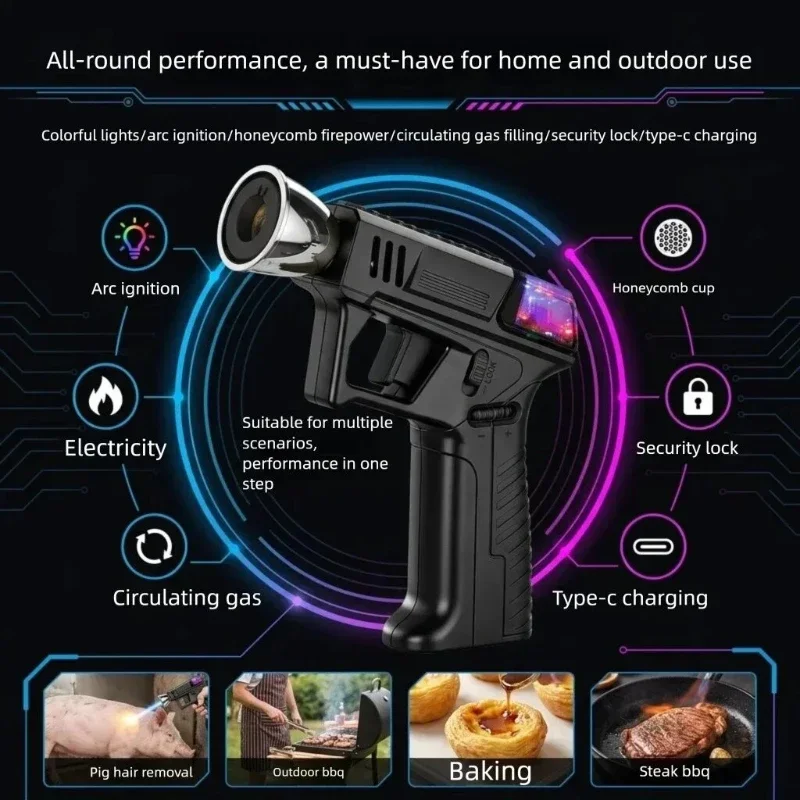 2027 Colorful Outdoor Large Flame Spray Gun Lighter High Temperature Arc Booster Cool Cigar Lighter for Outdoor Use