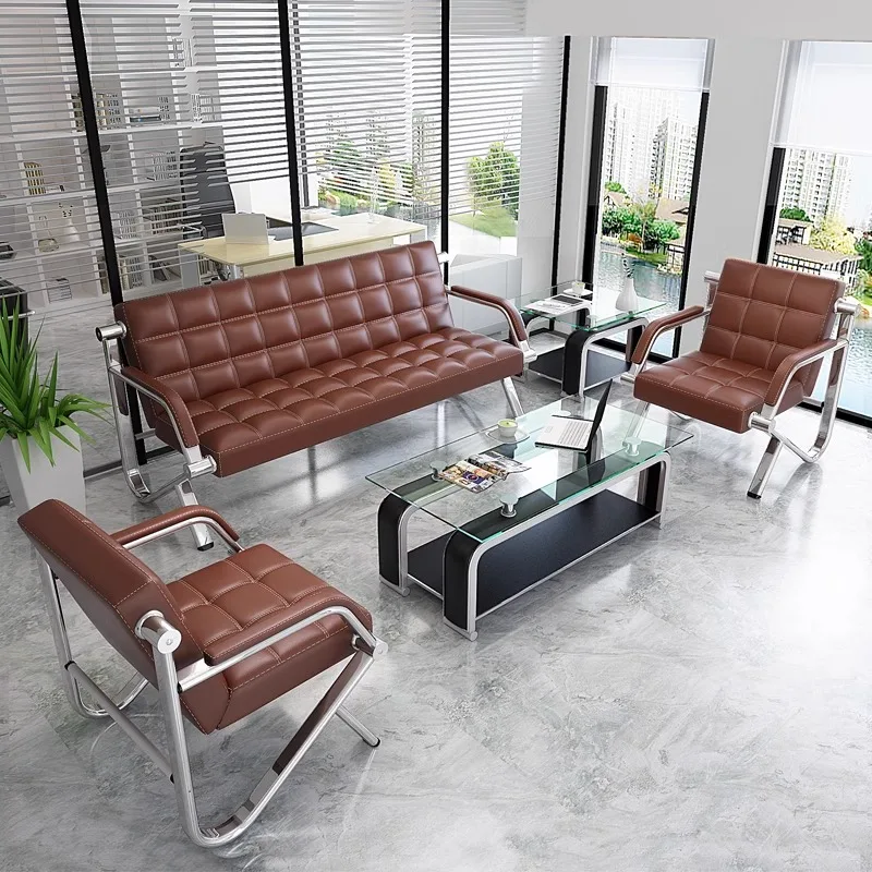 Office sofa coffee table combination modern simple three-person business furniture, reception area office sofa