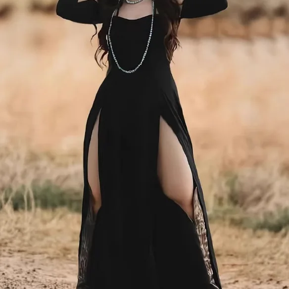 Vestido Vintage Mujer Negro Espalda Descubierta - alternate angle