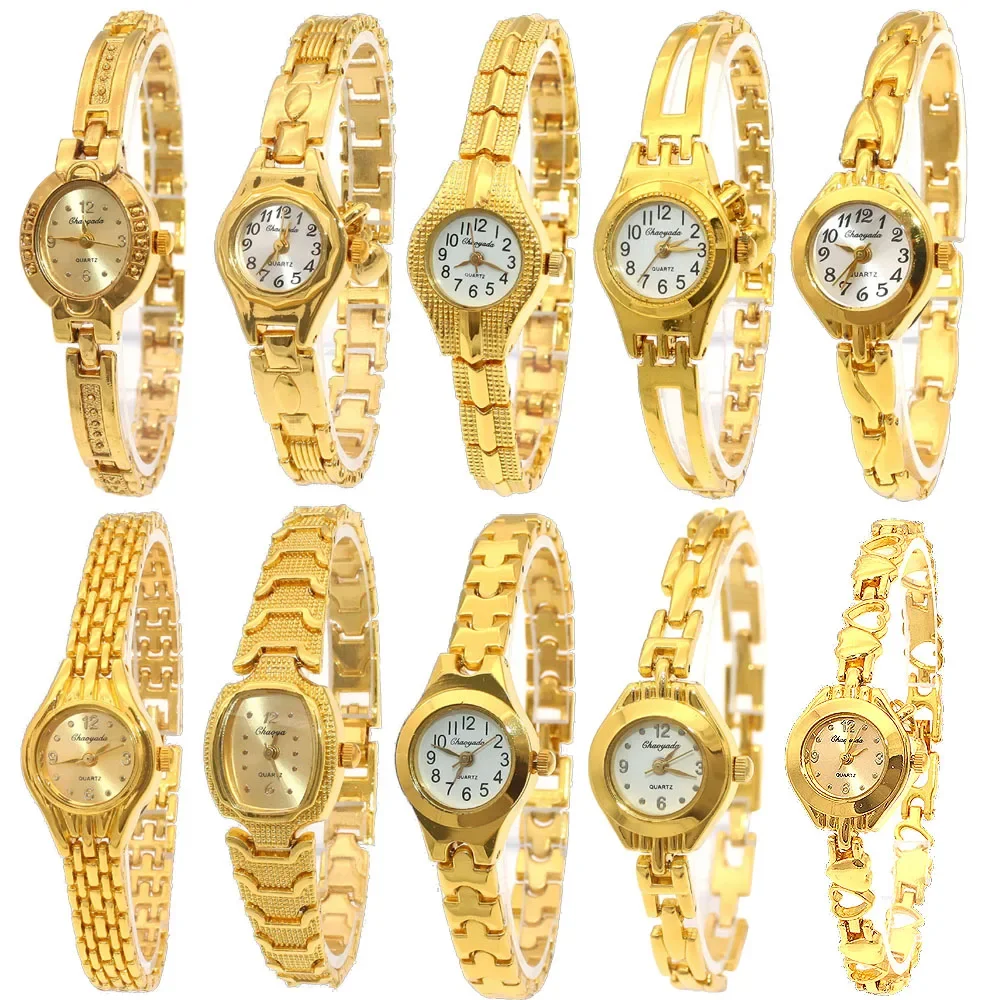 10 pcs/Lot, Harga grosir Campuran Massal Lucu Indah Hadiah Emas Lady Wanita Jam Tangan Quartz Jam Tangan Hot Sale JB4T