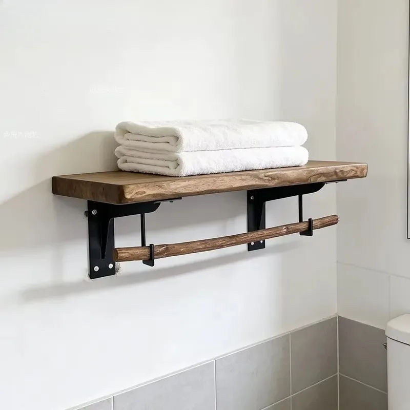 STLF Solid wood overhead hanger, wall-mounted floating bathroom storage rack, with clothes drying function, suitable for