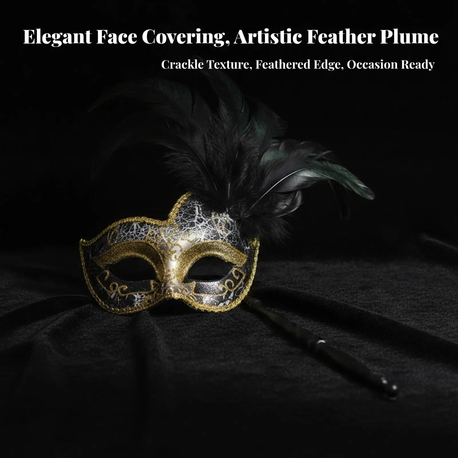 Masquerade Mask with Stick Feathered Costume Mask with Stick Elegant Glamorous