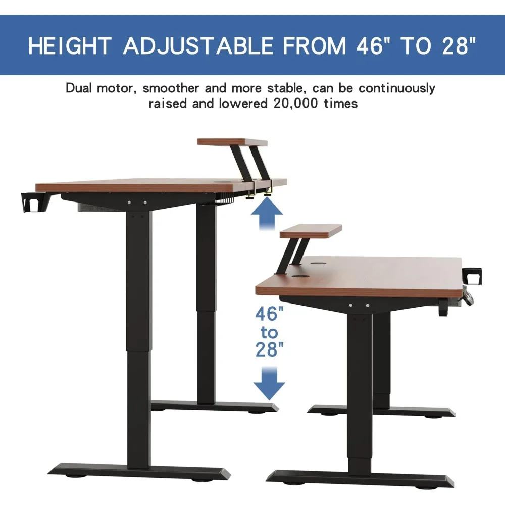 Mesa Elétrica com Gaveta, Sente-se Stand Up Desk com Prateleira de Armazenamento, Altura Ajustável, 55x30 in