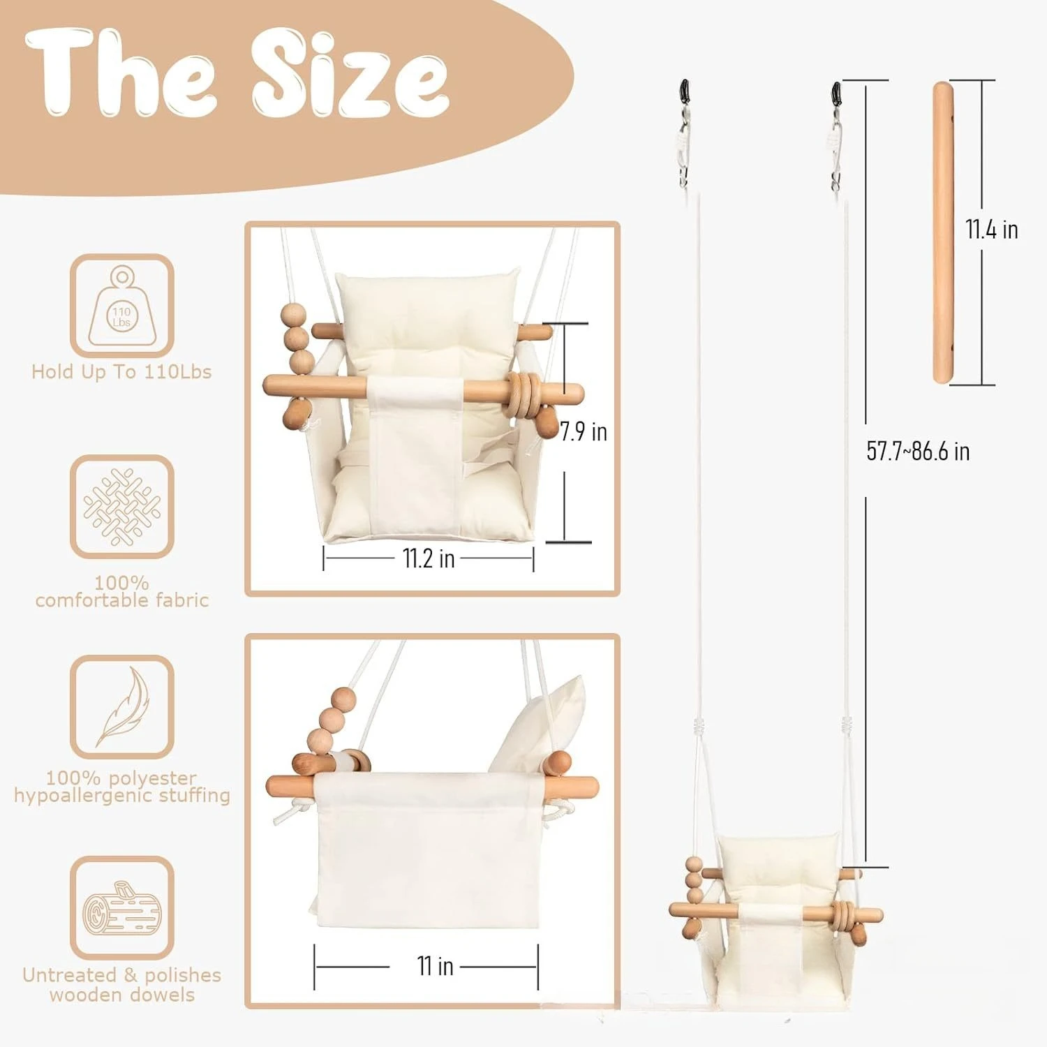 Baby swing indoor outdoor leisure hanging chair children baby swing cloth pocket swing seat belt seat belt view 5