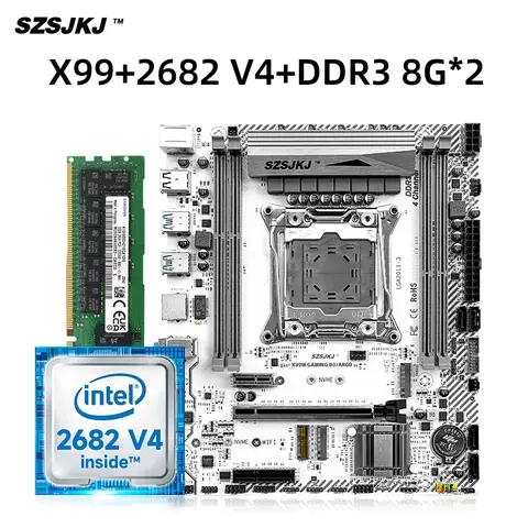 Bilashmart SZSJKJ Motherboard Set X99M D3/ARGB LGA2011-3 Four channel M.2 NVME interfaces With Intel Xeon E5 2682 V4 CPU & DDR3 8G*2 RAM