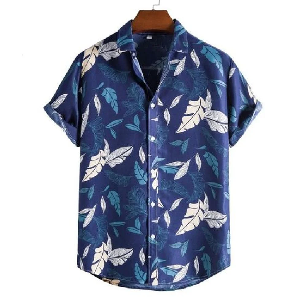 Summer New Coconut Tree 3D Pattern Printed Short Sleeved Top Fashion Loose Top Flip Collar Social Shirt