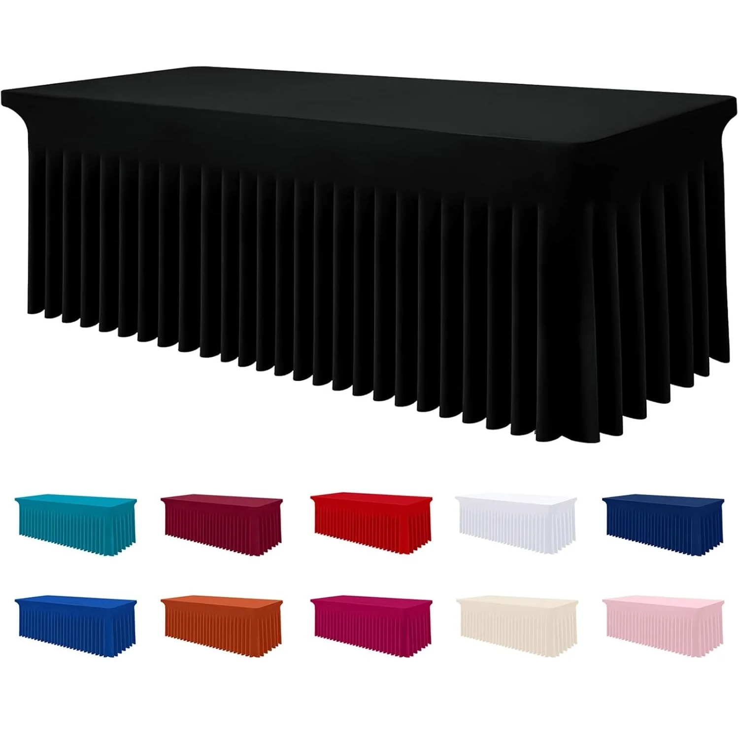 Spandex Elastic Fitted Table Cloth Skirt for 4FT/6FT/8FT Rectangle Table Washable Table Skirts