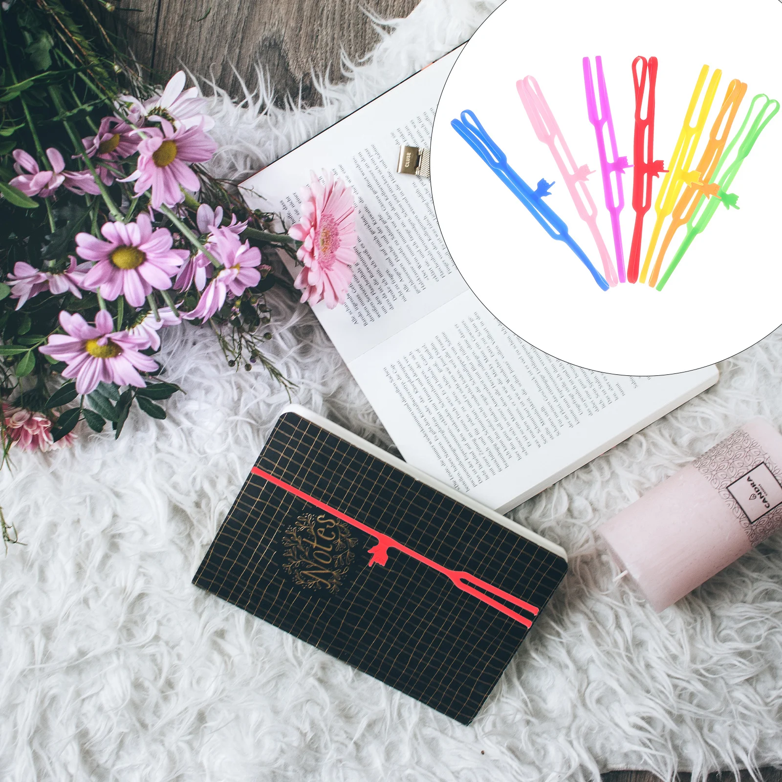 

BUTIFULSIC 7Pcs Silicone Bookmarks Colorful Elastic Ribbon Markers for Women Kids Bible Reading Funny Finger Point Strap