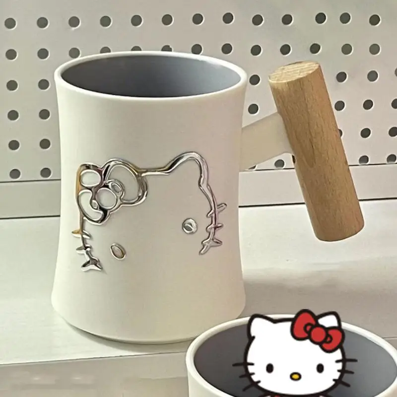 Sanrio Hello Kitty Wash Cup Girl Kawaii Toothbrush Cup Wooden Handle Anime Figure Simple Cute Cartoon Student Dormitory Kit Gift