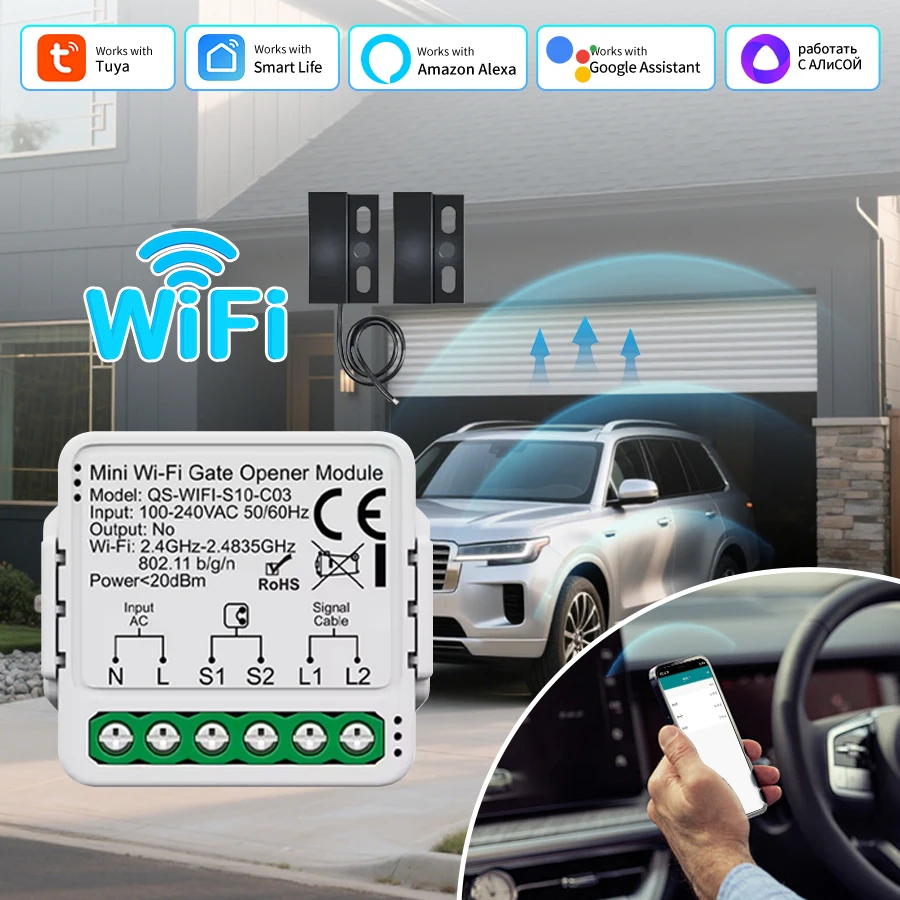 Tuya Smart Garage Door Switch Module Wifi 100-240V Gate Opener Controller for Alexa Google Home Assistant Yandex Voice Control