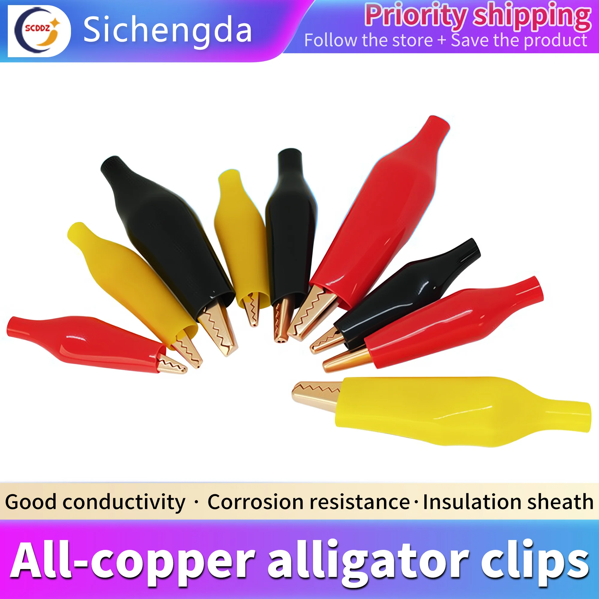 Full copper gold-plated crocodile clip, large, medium, small size 28MM.35MM.45MM, purple copper crocodile clip, experimental pow