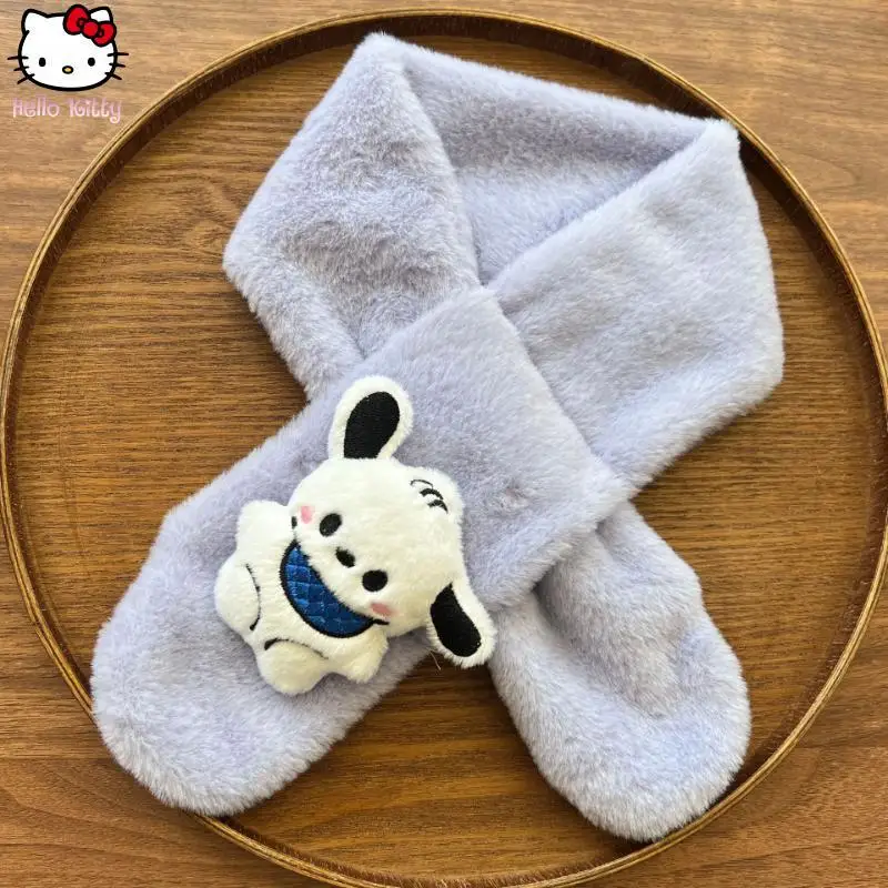 Pompom Purins 소녀 헬로 키티 따뜻한 스카프 카와이 새로운 만화 겨울 애니메이션 키즈 패션 산리오 두꺼운 스카프 달콤하고 편안한