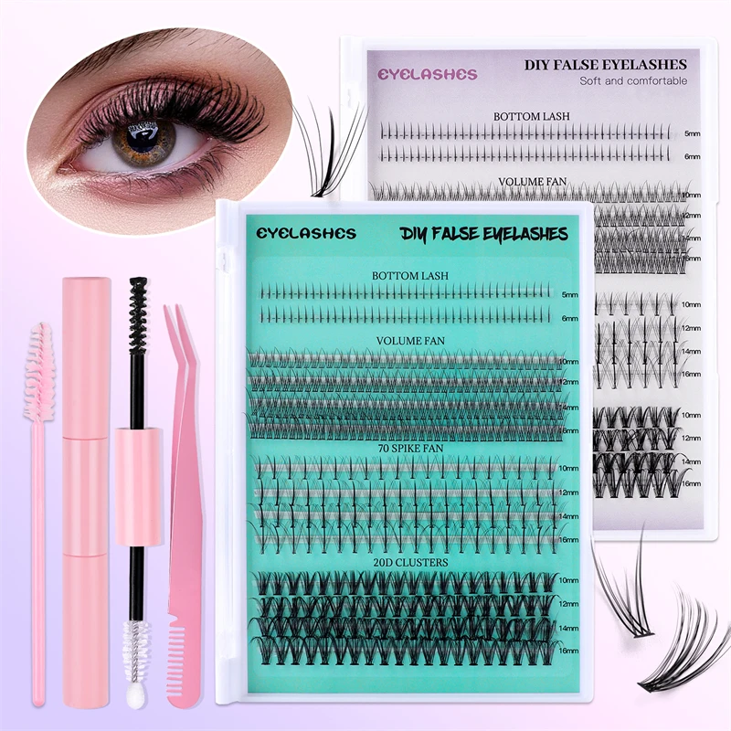 Mix and match of 404clusters 4 styles Naurtal flexible DIY false eyelashes eyelash segment Lower eyelash glue kit set