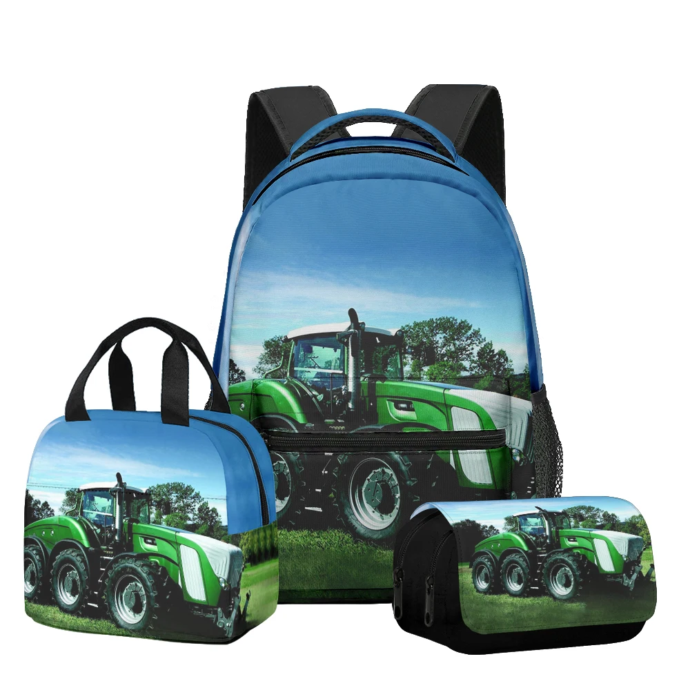 Harajuku Youthful Funny Tractor pattern 3D Printed 3pcs/Set Student Travel bags Laptop Daypack Backpack Lunch Bag Pencil Case