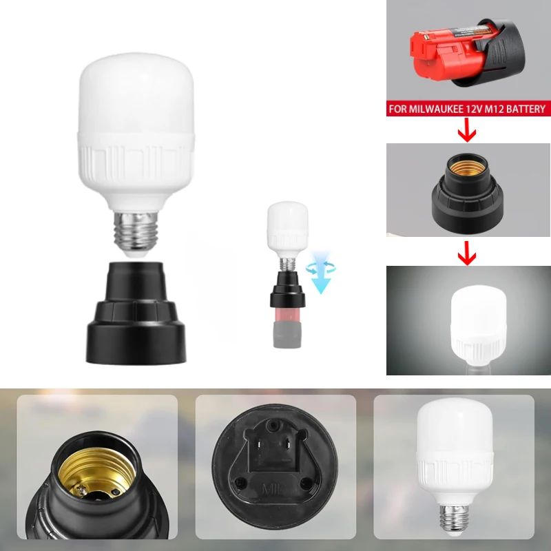 

Emergency Camping Picnic Lighting Essential, 12W 1300LM LED Bulb for Milwaukee 12V Battery Work Light & Handheld Flashlight