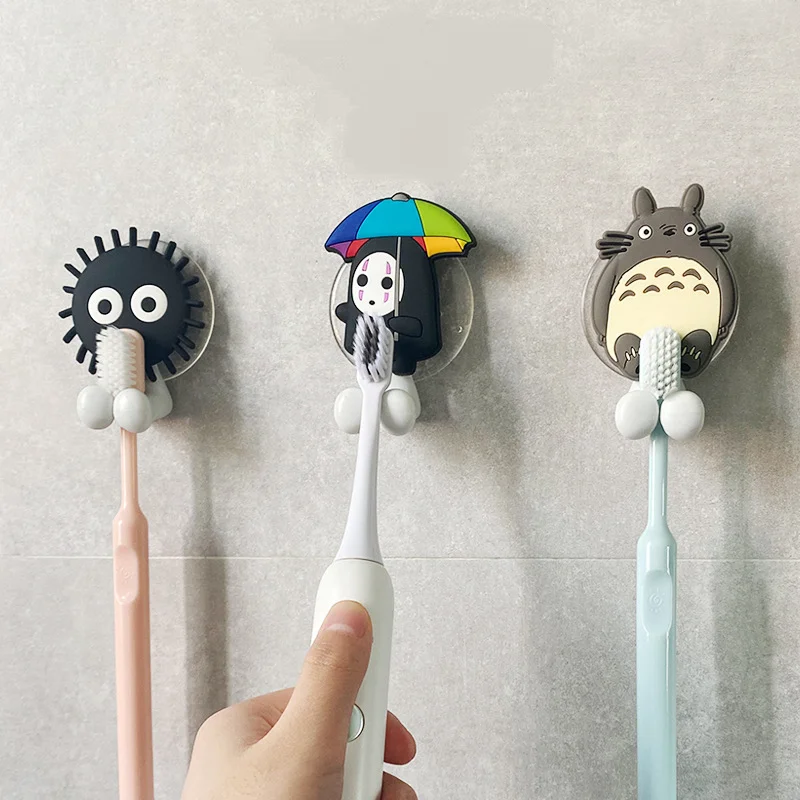 1Pc Cartoon Anime Totoro Figure toothbrush Holder Wall Ooth Brush Storage Rack with Suction Cup Bathroom Organizer Kids Gifts