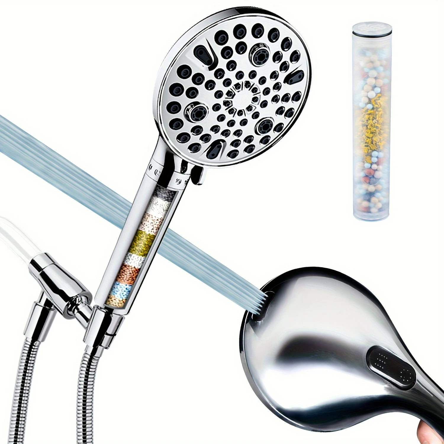 

1pc Ultimate High Pressure Filtered 10-Mode Handheld Shower Head Combo with 60" Hose - Metal Adjustable Holder for the Best Show