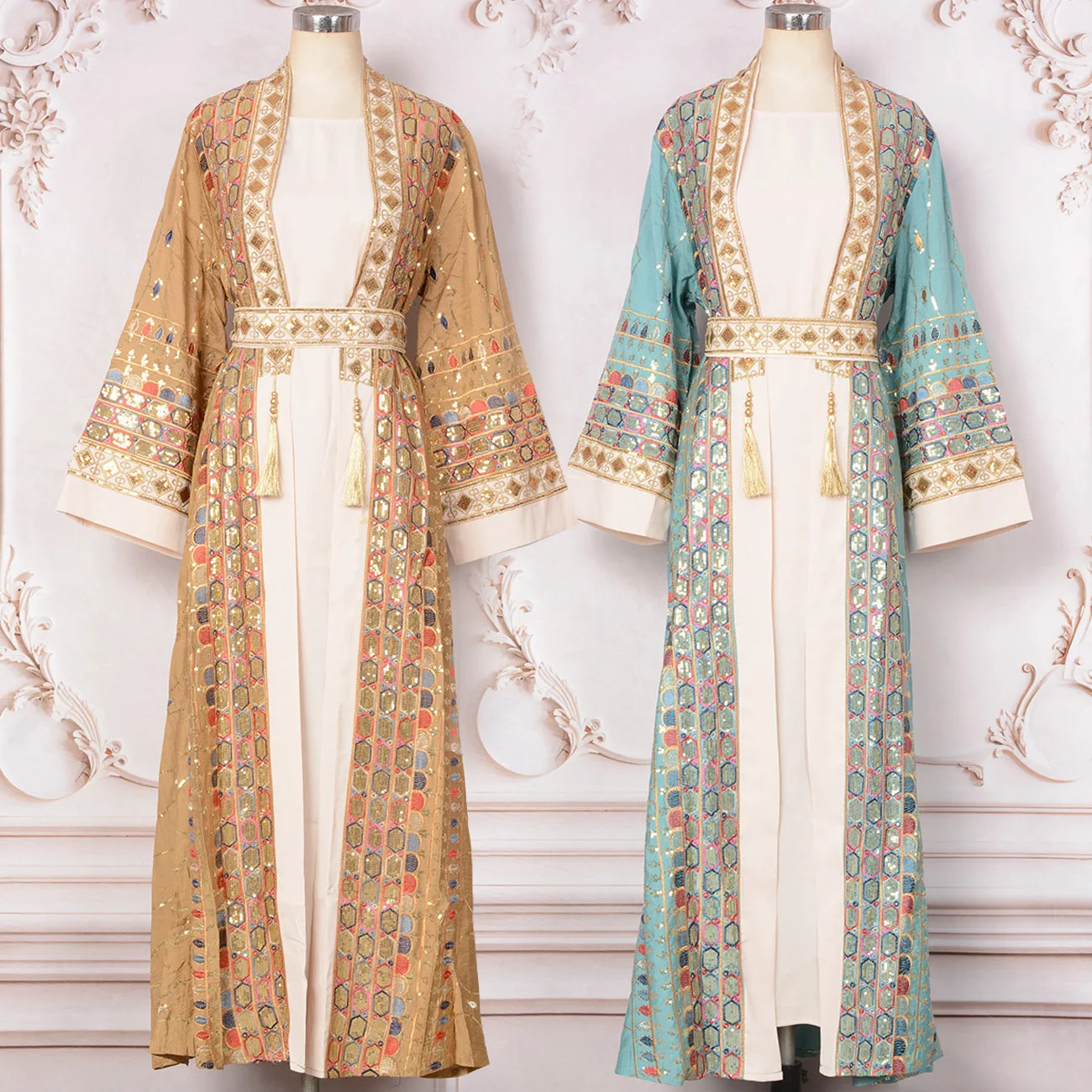 Luxury Khaleeji Takchita Kaftan Dress Set for Women-Slim Fit, Embroidery & Tassel Embellishment. Ramadan Eid Party Moroccan Gown