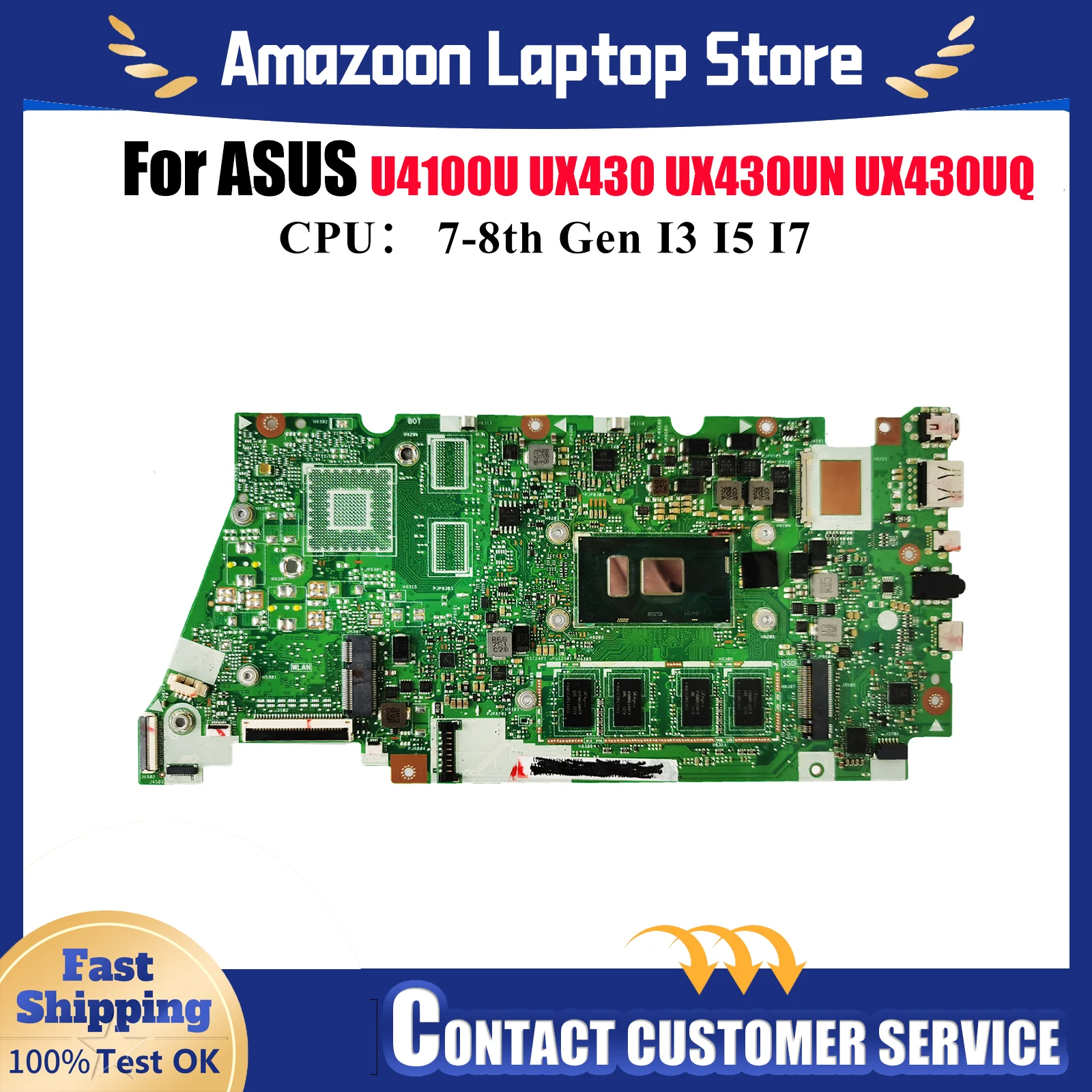 

UX430UA Материнская плата для ноутбука ASUS ZenBook UX430U UX430UA U4100U UX430UQ UX430UN Материнская плата с процессором I3 I5 I7 100% tests OK stk