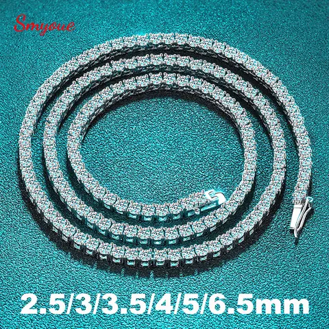 Smyoue-2.5-6.5mm 여성용 전체 모이사나이트 테니스 목걸이, 스파클링 다이아몬드 펜던트 925 스털링 실버 고급 주얼리 선물 GRA