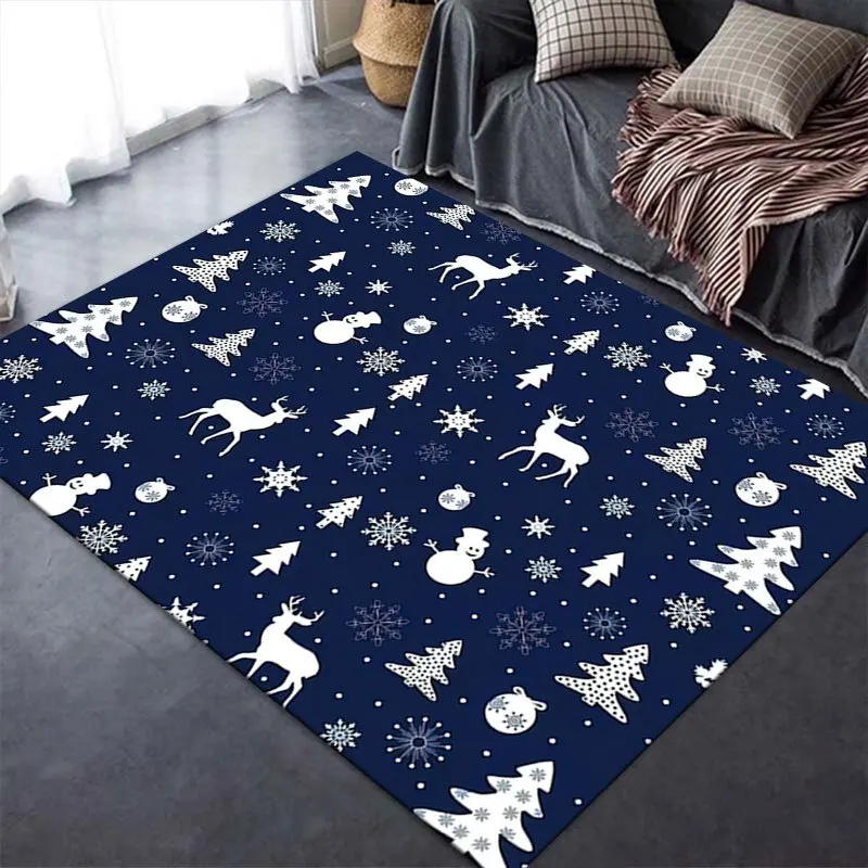 سجادة منطقة بوليستر ذات طابع عيد الميلاد الأزرق قطعة واحدة - غير قابلة للانزلاق، قابلة للغسل يدويًا، سجادة أرضية كريستالية مخملية شديدة التحمل للعيش #4