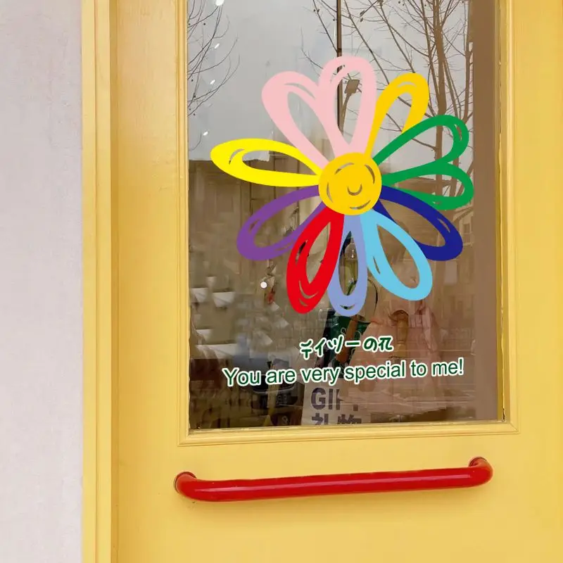 Cartoon Hand-painted Flower Mirror Stickers Clothes Shops Milk Tea Coffee Shops Windows Glass Doors Decorative Bathroom Kitchen