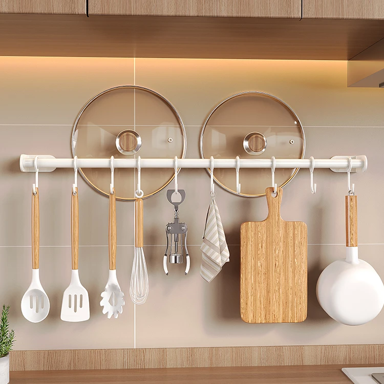 Kitchen Utensil Rack Pots and Pans Hanging Rack, Wall Mounted Stainless Steel Lid Cooking Utensil Hanger Sliding Hooks for Spoon