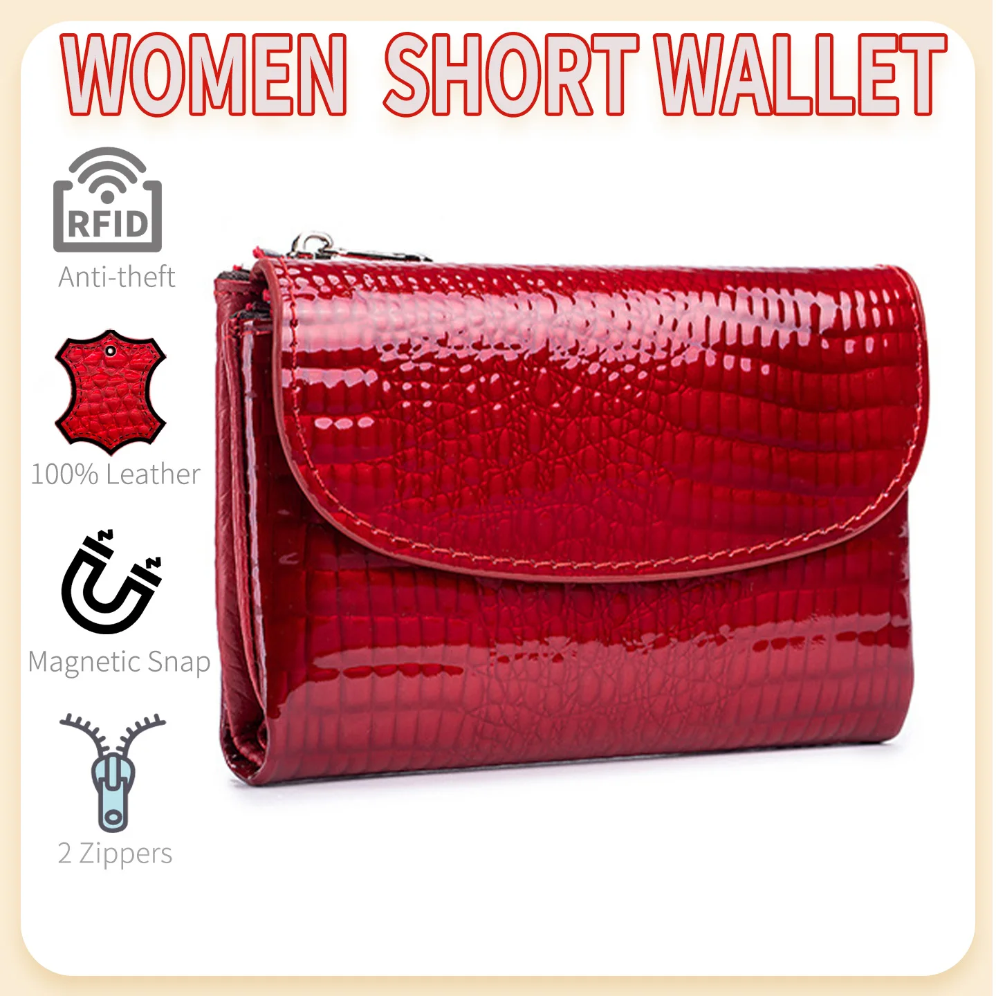 Genuine Leather Short Magnetic Hasp Wallet for Women RFID Fashion Card Holder Money Clip Female Coin Purses Women's Mini Wallets