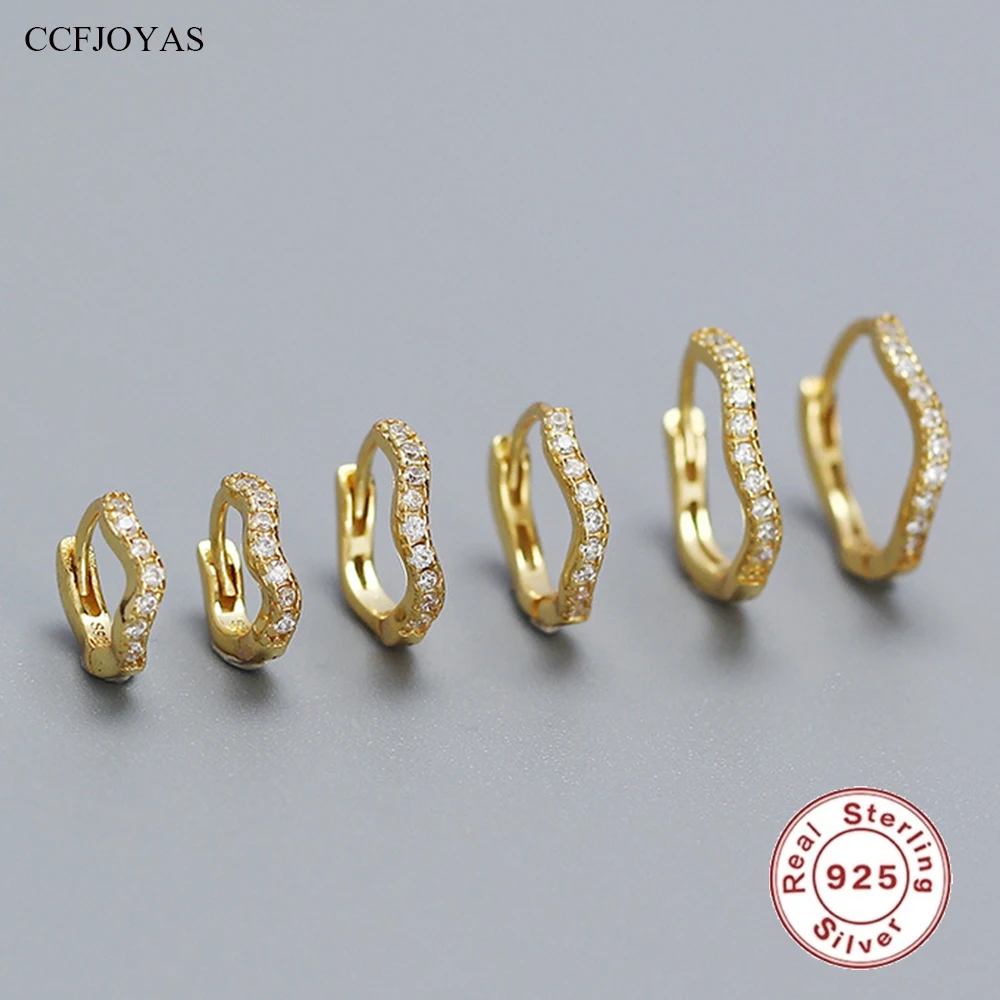 CCFJOYAS 여성용 불규칙 후프 귀걸이, 925 스털링 실버, 심플한 인스타그램 스택 귀걸이, 웨딩 파티 쥬얼리, 6mm, 8mm, 10mm