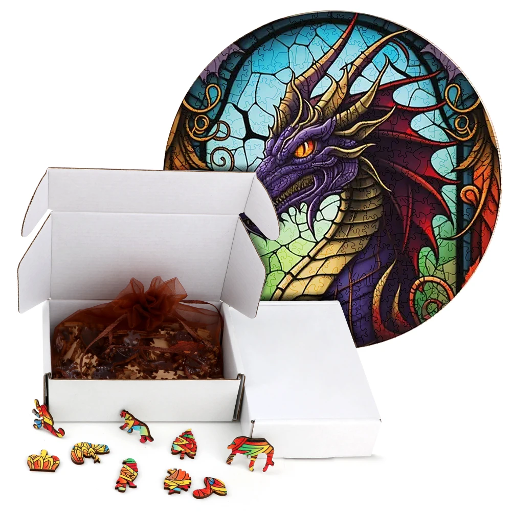 Wooden Puzzle Mandala Evil Dragon Surprise Toys 3D Wood Jigsaw Puzzles Creative Games Round Shaped Animals Secret Puzzle Boxes