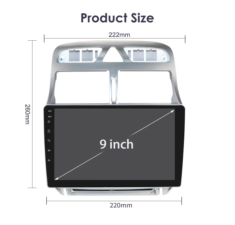 Autoradio Android 12, 9 Pouces, Navigation GPS, BT, RDS, Lecteur Stéréo, avec Commandes au Volant, 2 DIN, pour Voiture KIT 307 307CC 307SW (2002- 2013)