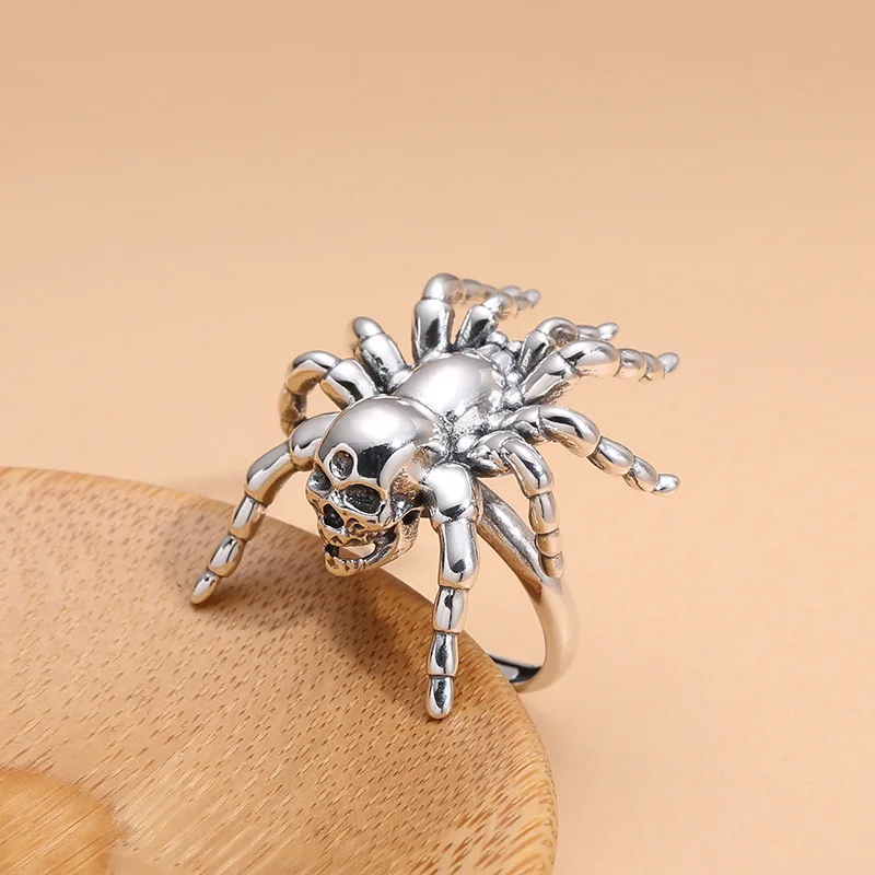 Thai silver vintage ring S925 sterling silver skull spider ring punk summer trendy personality index finger ring