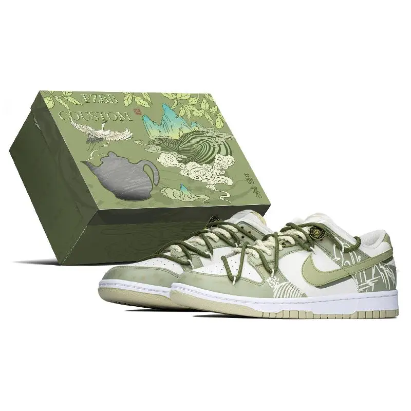 【Customize】Nike Dunk Skateboarding Shoes Men Low-top Beige/green Sneakers shoes DV0831-003