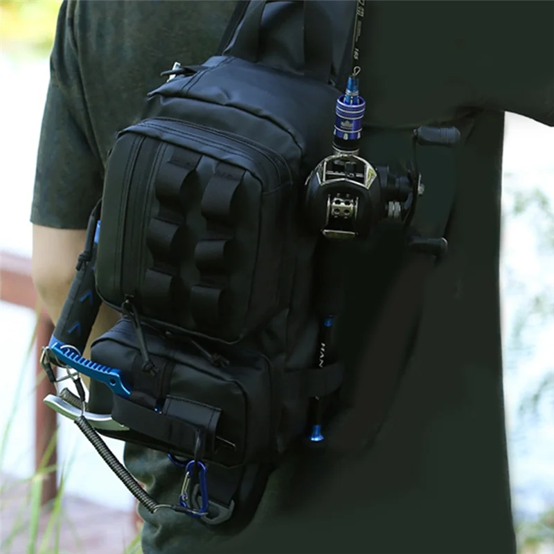 

A79E-Fishing Chest Bag With Fish Rod Sport Waist Bags Lure Organizer Storage Single Shoulder Case Lures Storage Fanny Pack