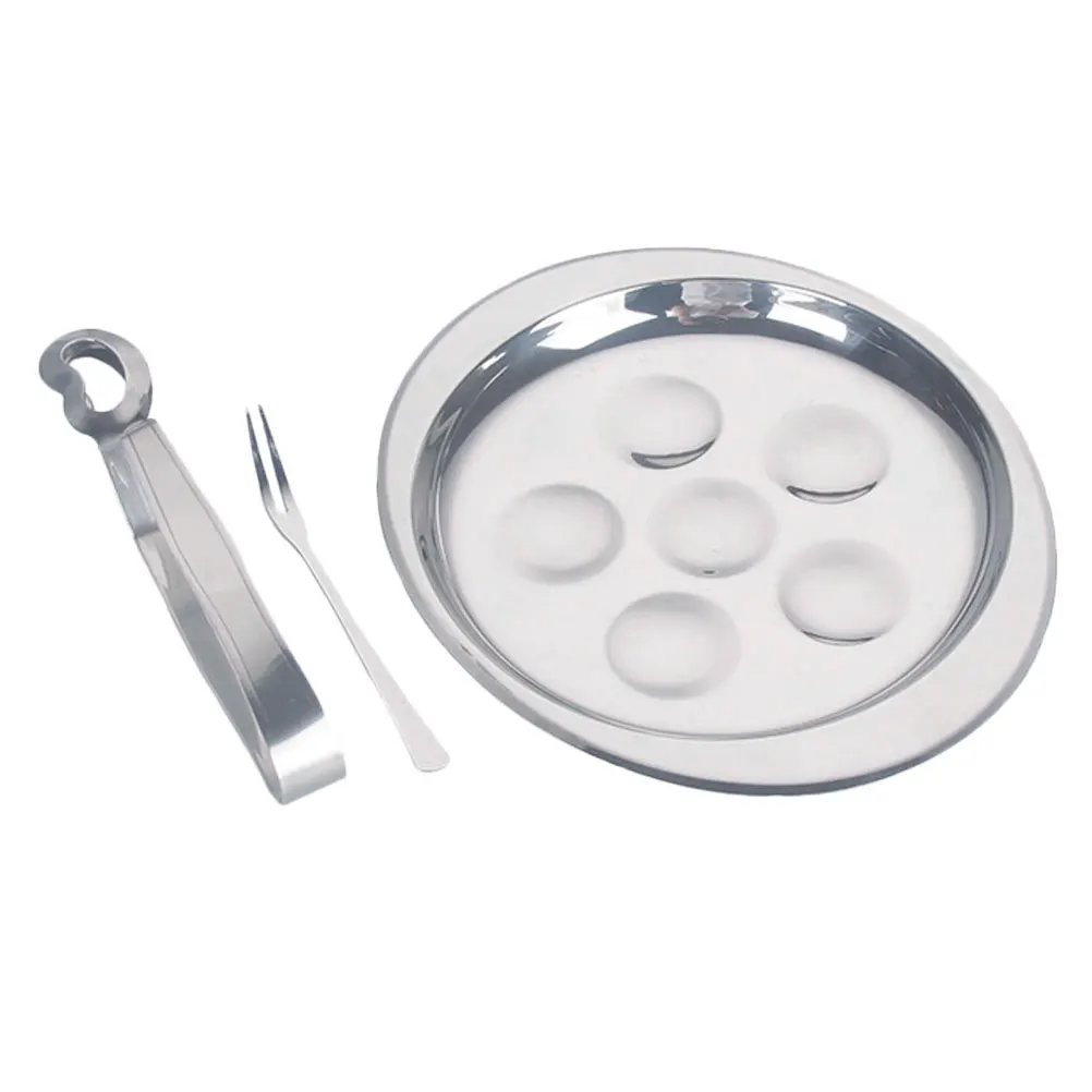 

1 set Stainless Steel Plate Escargot Baking Escargot Baking Dish Server Fork Clamp Kitchen Utensil Non-Rust Easy Clean