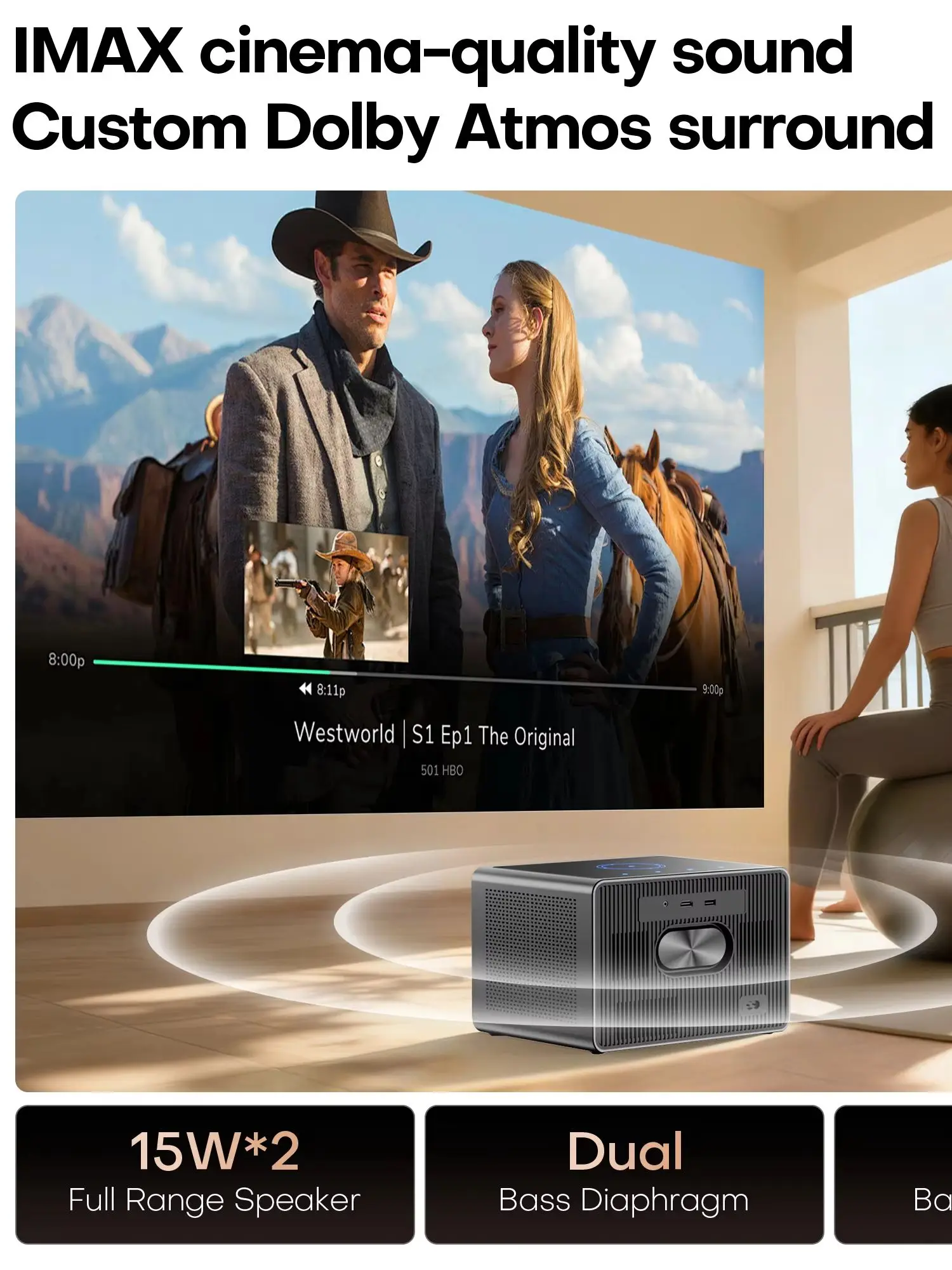 Projektor HORLAT 4000 ANSI Lumen Ultra HD, oficjalny Google TV, kino domowe, 32 GB, Android 14, automatyczne ustawianie ostrości, projektor wiązki — zdjęcie produktu 7