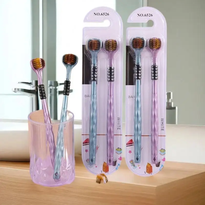 2 قطعة ثلاثية الأبعاد ستيريو ثلاثة جوانب فرشاة الأسنان فائقة غرامة لينة الشعر الكبار فرشاة الأسنان اللسان مكشطة العناية بالفم 360 °   تنظيف فرشاة الأسنان