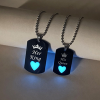 Luminous Love Her King&His Queen Crown stainless steel couple necklace