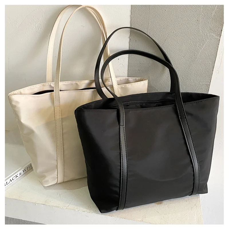 Simple Solid Color Shoulder Bag Handbag Oxford Top-handle Totes Female Large Capacity Shopping Street Zipper Bags for Women 2022