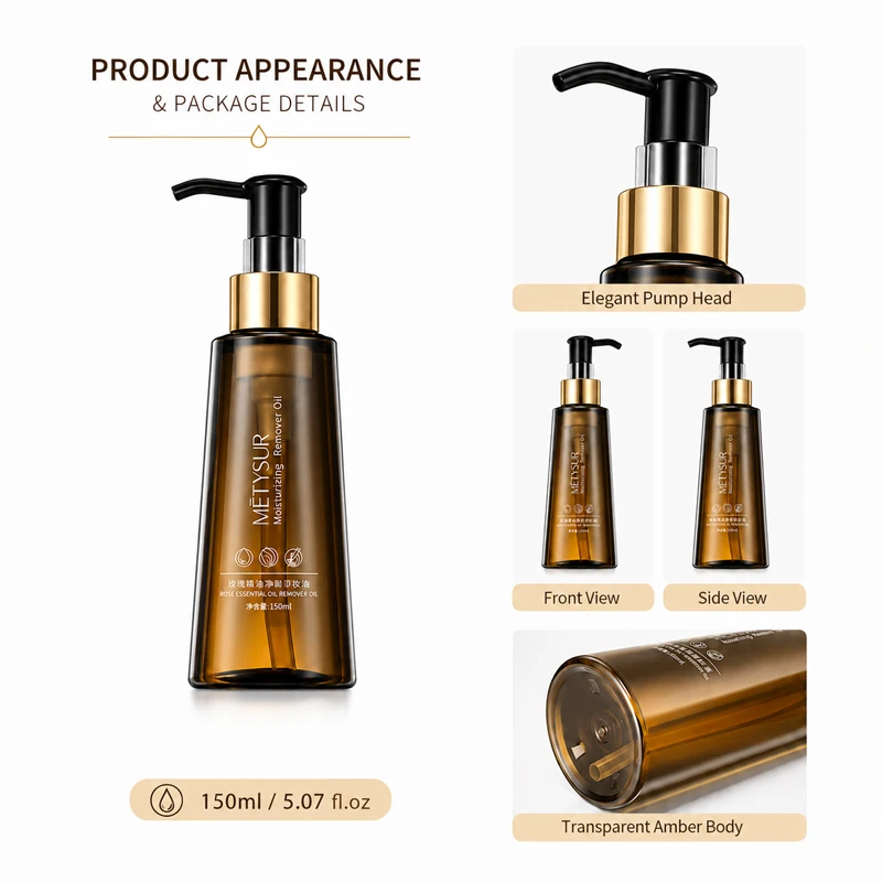 Rose Essential Oil Makeup Remover 150ml Deep Cleansing Oil Gentle Face Eye Lip Cleanser Waterproof Makeup Remover image 4
