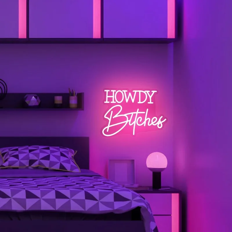 Howdy Neon Wall Decor Studio LED Lights Pink Bar Decor Aesthetic Operating Lights for Door Decor Bedroom Accessories Neon Lights