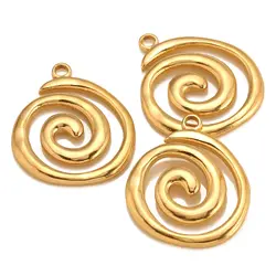 3PCS Stainless Steel Gold Color Round Vortex Charms Spiral Swirl Pendant For DIY Necklaces Earrings Jewelry Accessories Supplies