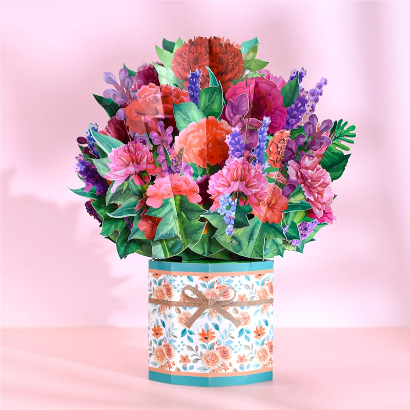 10 Pack 3D Flower Bouquet Pop Up Card for Mothers Day Birthday Greeting Cards Home Decoration Anniversary